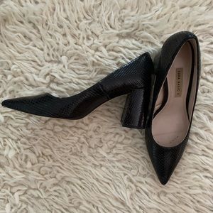 Real leather block heels in black, size 40